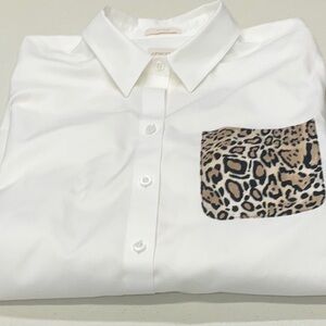 Chico's Classic White Shirt with Animal Print Accent